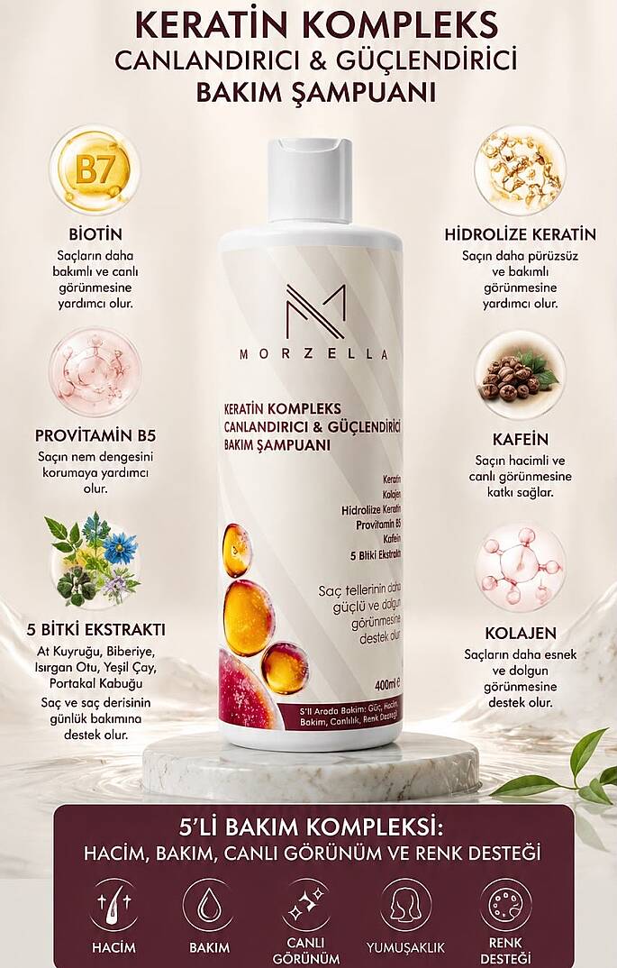 Morzella Keratin Kompleks Canlandırıcı & Güçlendirici Bakım Şampuanı 400 ML - 2