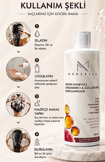 Morzella Keratin Kompleks Canlandırıcı & Güçlendirici Bakım Şampuanı 400 ML - 4