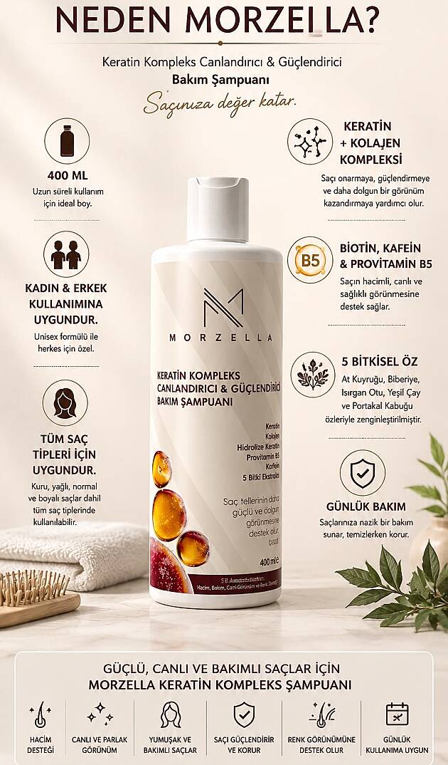 Morzella Keratin Kompleks Canlandırıcı & Güçlendirici Bakım Şampuanı 400 ML - 7